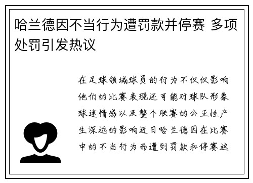 哈兰德因不当行为遭罚款并停赛 多项处罚引发热议