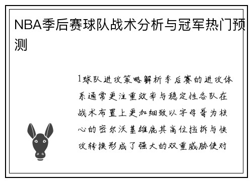 NBA季后赛球队战术分析与冠军热门预测