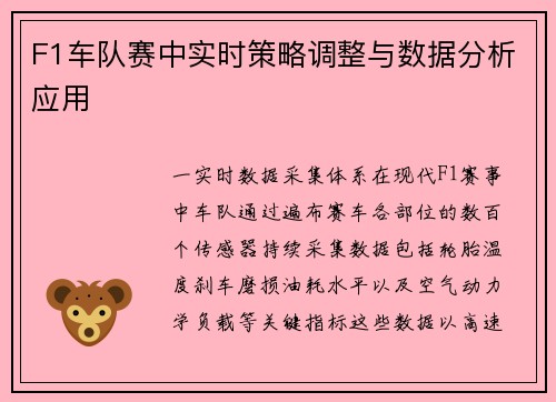 F1车队赛中实时策略调整与数据分析应用